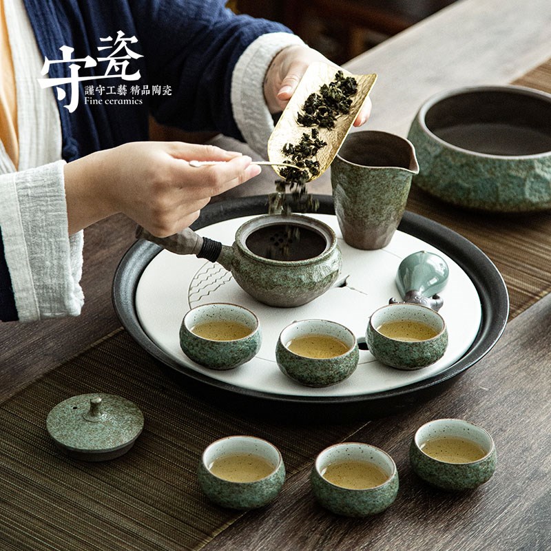 日式功夫茶具套装家用简约陶瓷茶盘粗陶喝茶茶壶茶杯整套茶道茶台