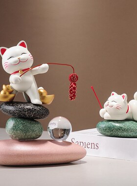 时来运转招财猫摆件玄关客厅办公室装饰品店铺前台收银台乔迁礼物