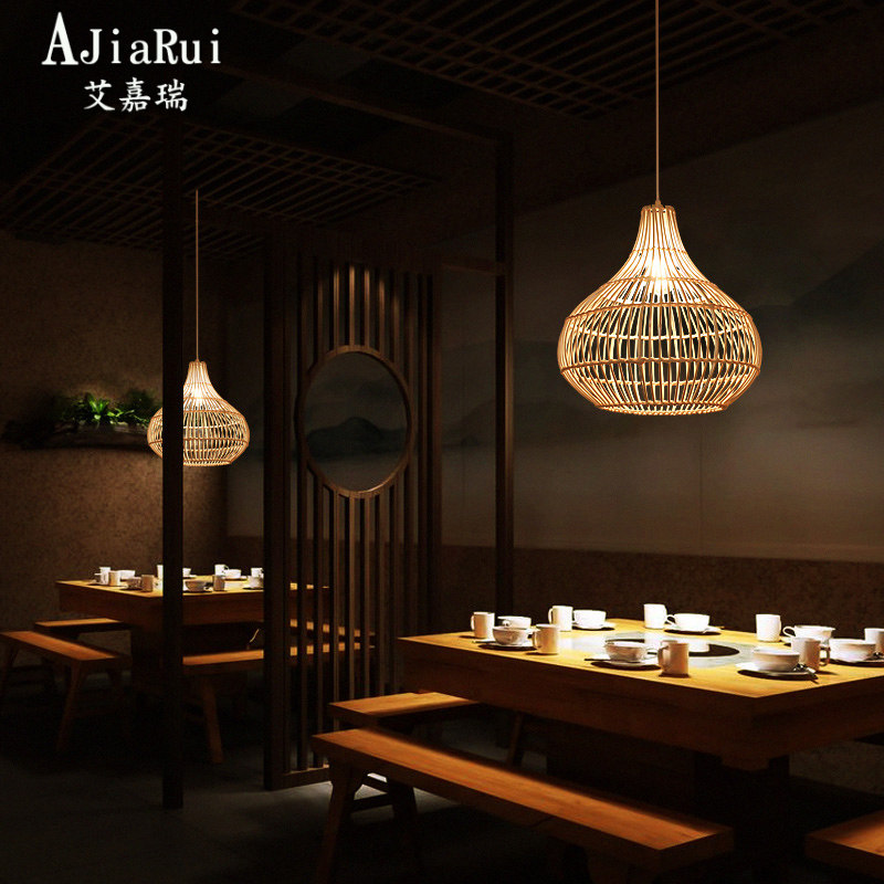 中式简约竹艺餐馆藤编吊灯田园餐厅饭店民宿茶室日式葫芦藤艺灯笼