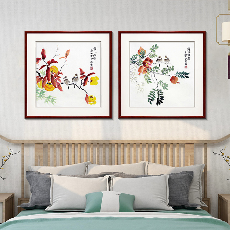新中式花鸟图餐厅饭厅挂画客厅背景墙装饰画卧室中国风壁画手绘