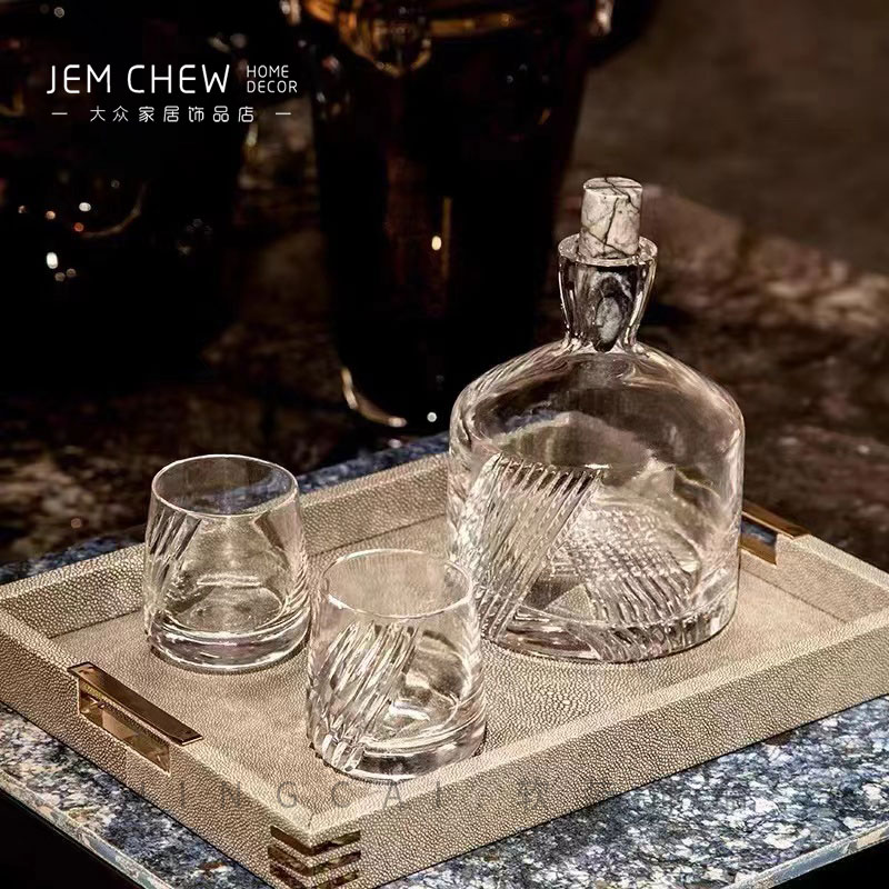 水晶玻璃威士忌酒瓶酒杯样板间酒店酒具套装摆件售楼处吧台醒酒器