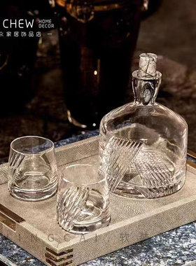 水晶玻璃威士忌酒瓶酒杯样板间酒店酒具套装摆件售楼处吧台醒酒器