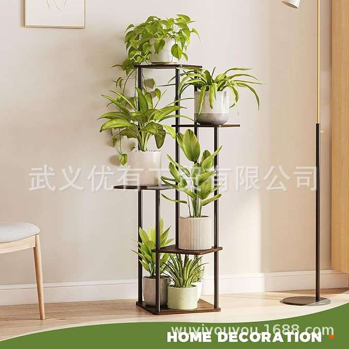 跨境花架金属置物收纳架5格多层省空间铁木架植物室内花盆架阳台