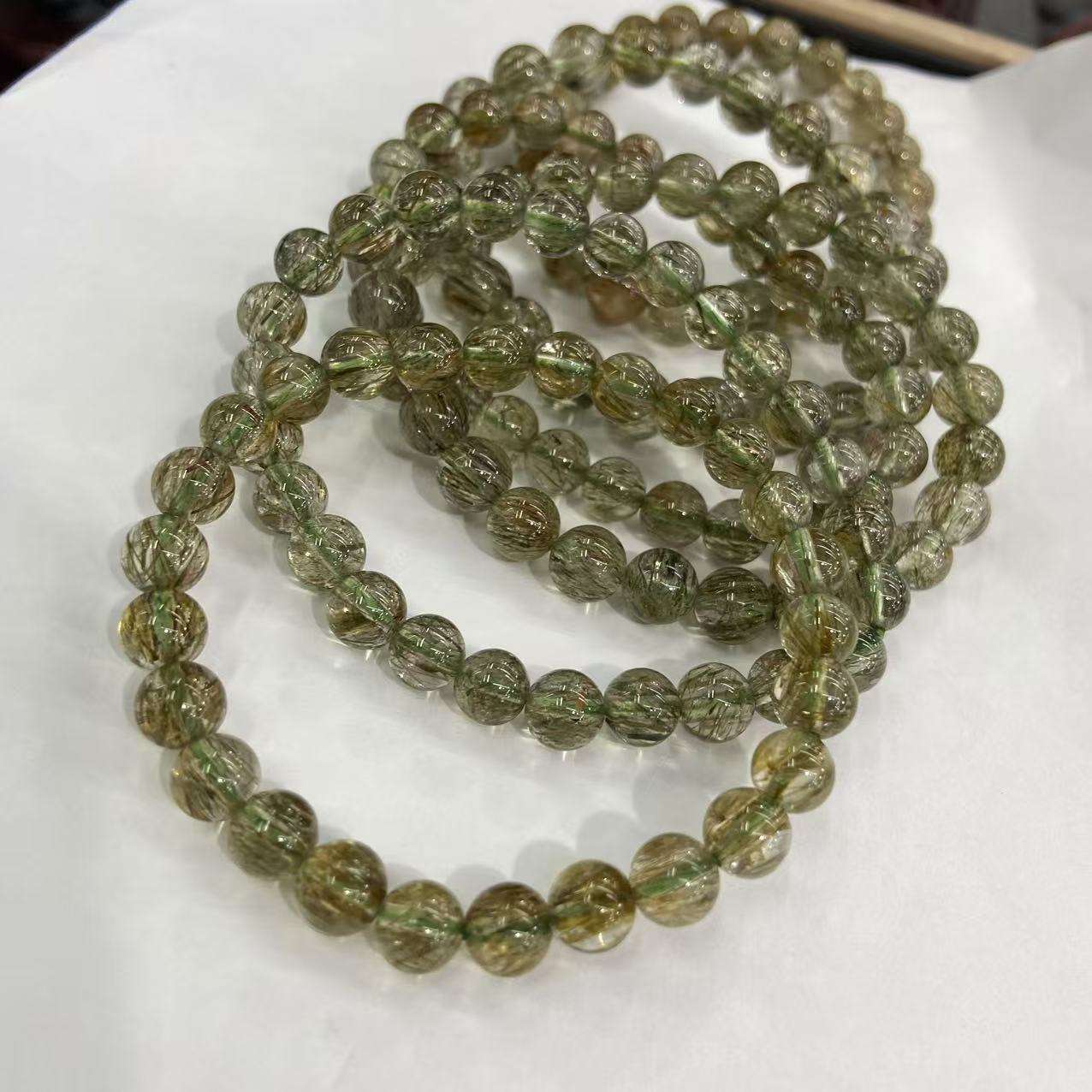 碧玺绿发晶电解石天然水晶
