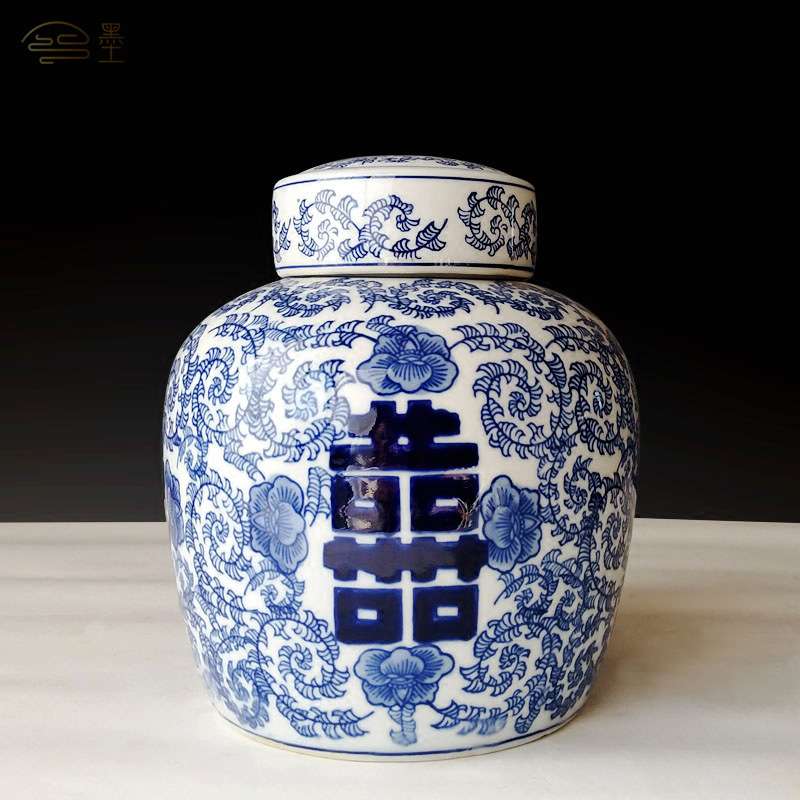 陶瓷器青花瓷陶瓷罐装饰花插摆件现代家居饰品客厅储物收纳