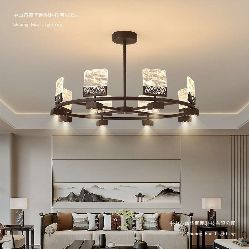 新中式客厅灯LED大气吊灯中国风古典别墅复式楼餐厅卧室书房灯具