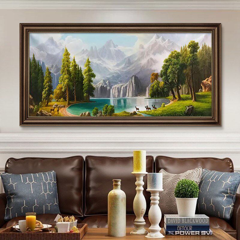手绘油画客厅挂画聚宝盆山水画美式沙发背景墙装饰画欧式风景壁画