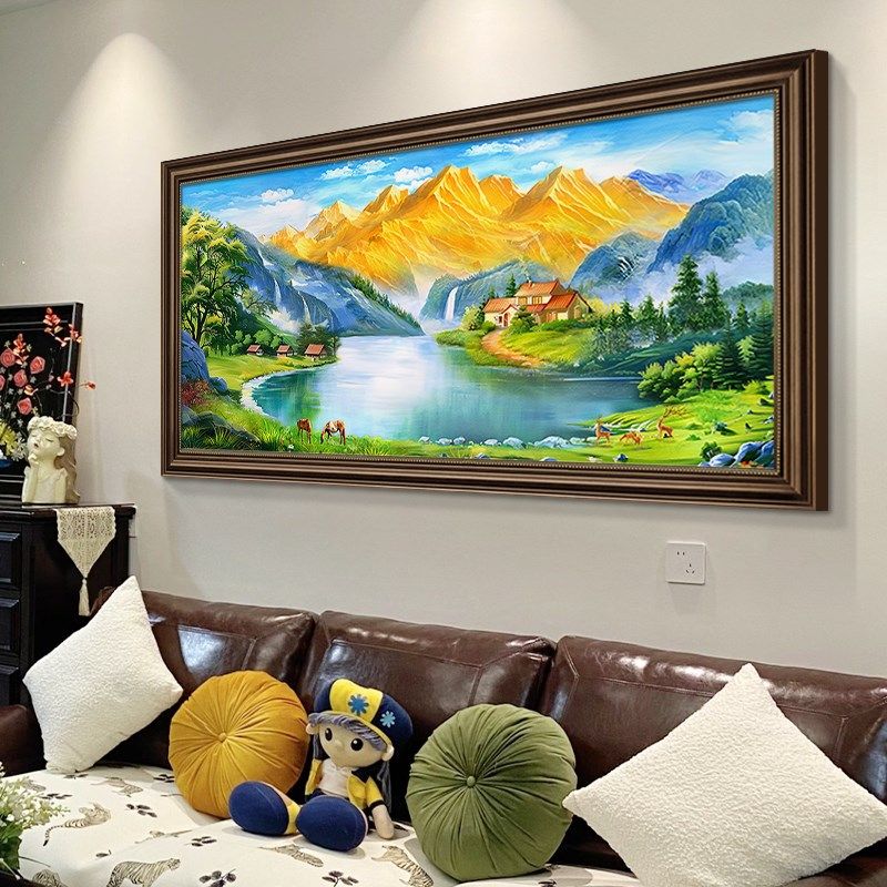 聚宝盆客厅高级感艺术挂画风景复古油画欧式沙发背景墙山水壁画