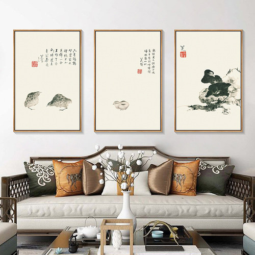 八大山人水墨装饰画 中式风格花鸟国画 茶室禅意挂画 客厅装饰壁