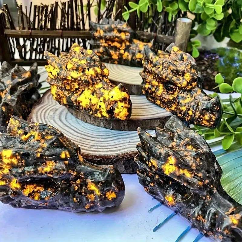跨境天然水晶原石火焰石龙头摆件水晶工艺品动物摆件把玩家居装饰