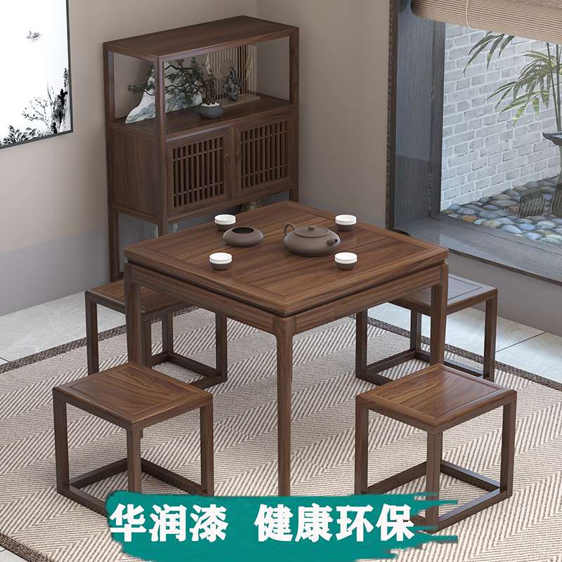 中式老榆木八仙桌实木四方桌茶桌打牌棋牌桌掼蛋桌简约正方形餐桌
