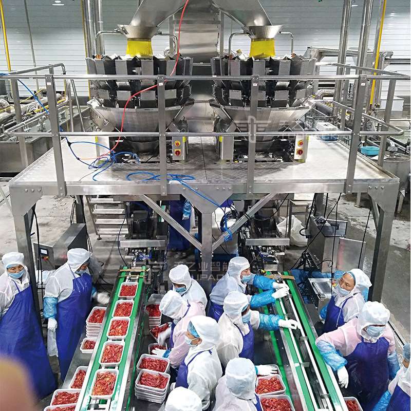 全自动柠檬鸭脚装盒系统料理肉定量灌装袋盒机冷冻食品烤肠灌装机
