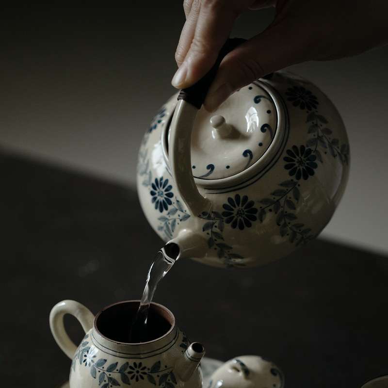 梵汝釉下彩连理枝围炉煮茶藤编提梁壶户外碳炉温茶烧水壶煮茶器