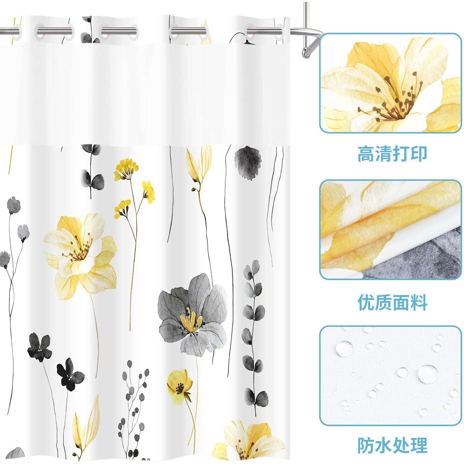 跨境供应数码印花绿植花卉防水浴帘 卫生间隔断帘浴帘防水防霉帘