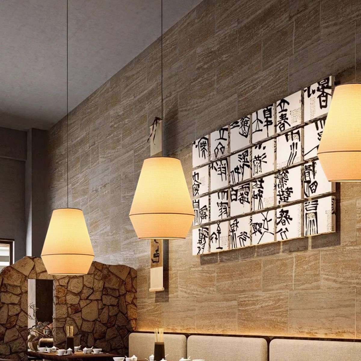 宋代美学餐饮吊灯新中式禅意复古茶桌吧台布艺灯设计师款餐厅灯饰