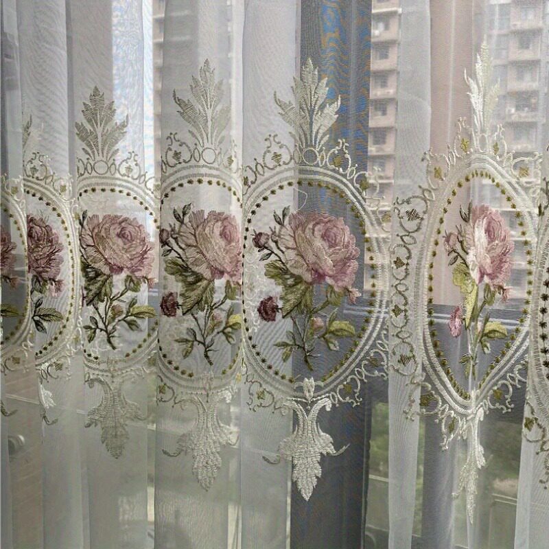 成品法式绣花窗帘纱帘韩式田园白纱帘客厅窗帘吊篮花浪漫纱隔断纱