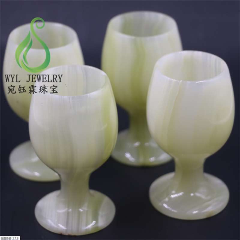 厂家直播货源阿富汗玉青白玉高脚杯摆件 缠丝玉脚杯酒杯 直供