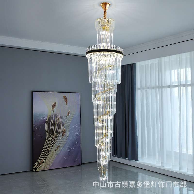 楼梯吊灯酒店别墅长吊灯客厅水晶灯现代简约奢华复试楼中楼大吊灯
