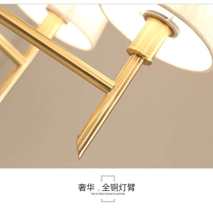 现代美式简约铜制水晶时尚设计客厅餐厅样板房金属布罩吊灯