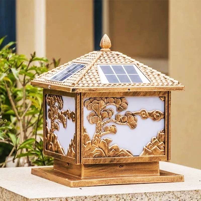 太阳能led柱头灯新中式照明庭院灯花园装饰小夜灯户外防水铝灯具