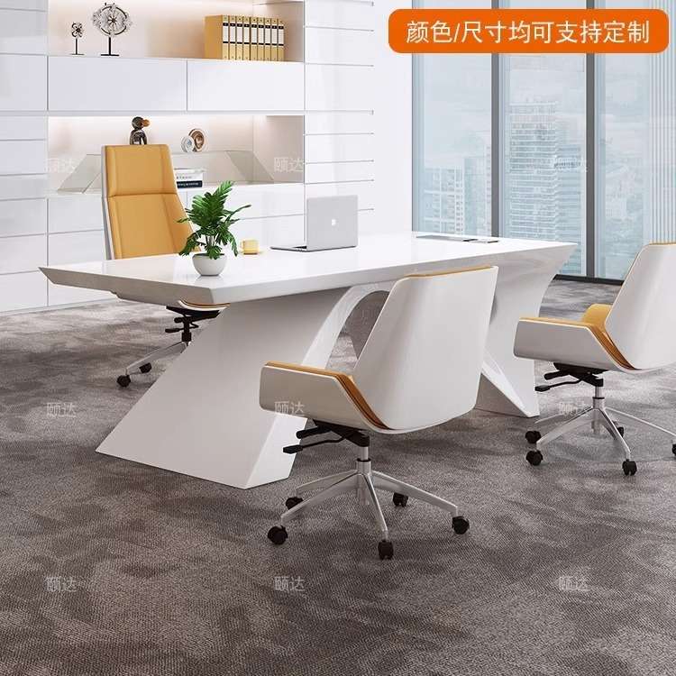 烤漆白老板总裁桌时尚简约经理桌医美咨询桌创意白色办公大班台桌