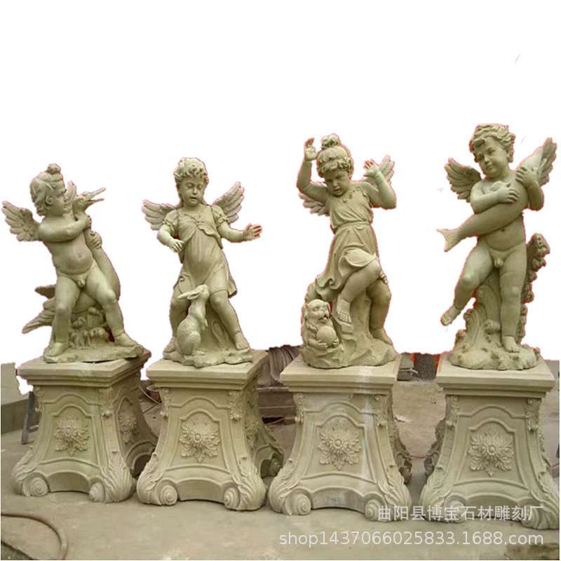 现货欧式景观玻璃钢四季神童趣带翅膀小天使雕塑 广场景观人物