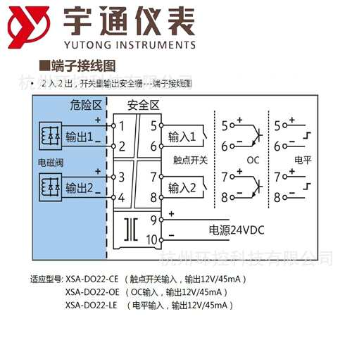 宇通XSA-DO22-CE-OE-LE开关量输出安全栅2入2输出45mA/12V或指定