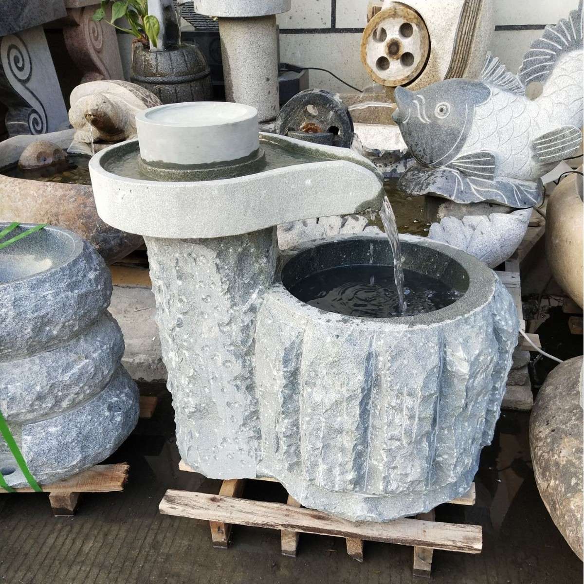 创意石雕茶壶造型循环喷水鱼池庭院小喷泉 室外景观装饰