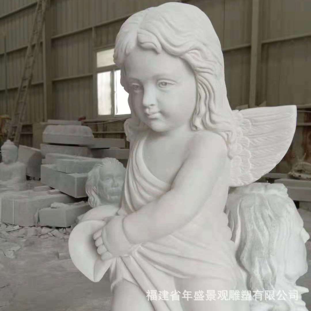 酒店装饰欧式天使石雕 别墅花园西方小男孩雕像 石雕塑厂家