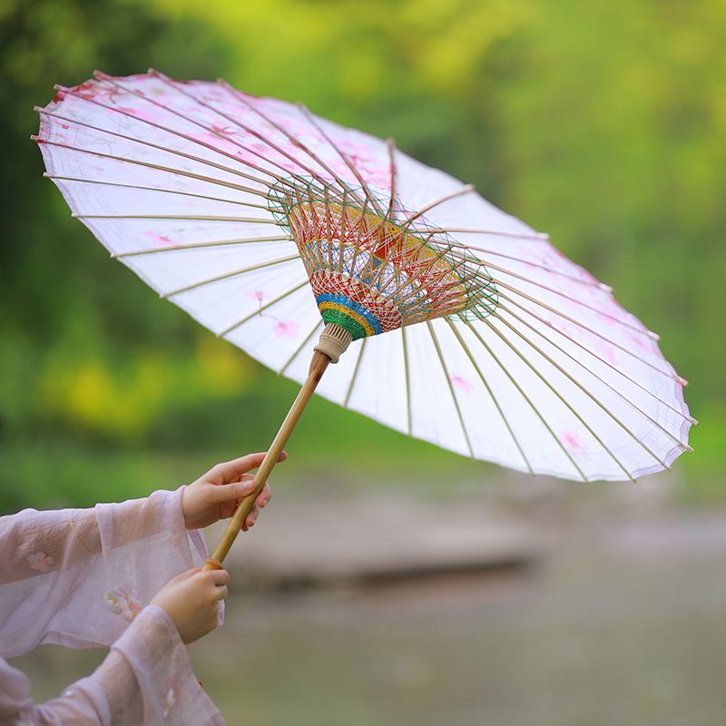 古风桐木油纸伞纯手工防雨防晒 实用中国风舞蹈用伞 桃花山水图复
