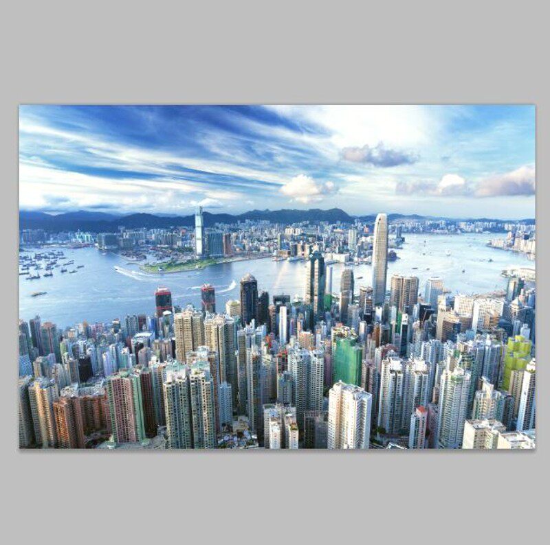 香港夜景大尺寸无框画 城市全景巨幅装饰画 定做酒吧卡拉ok背景画