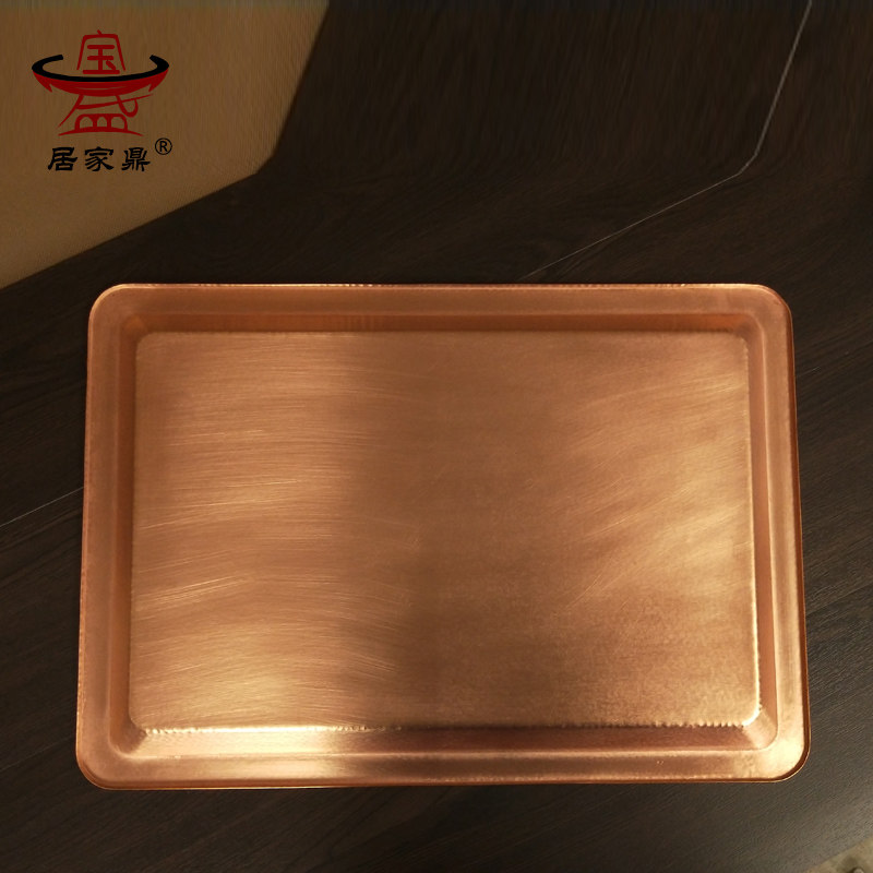 加厚纯铜盘子黄铜盘健康铜器餐盘饭店家用长托盘方形手工仿古铜盘