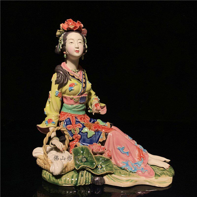 石湾陶瓷四大美人摆件 纯手工复古仕女电视柜装饰赠送新居开张礼