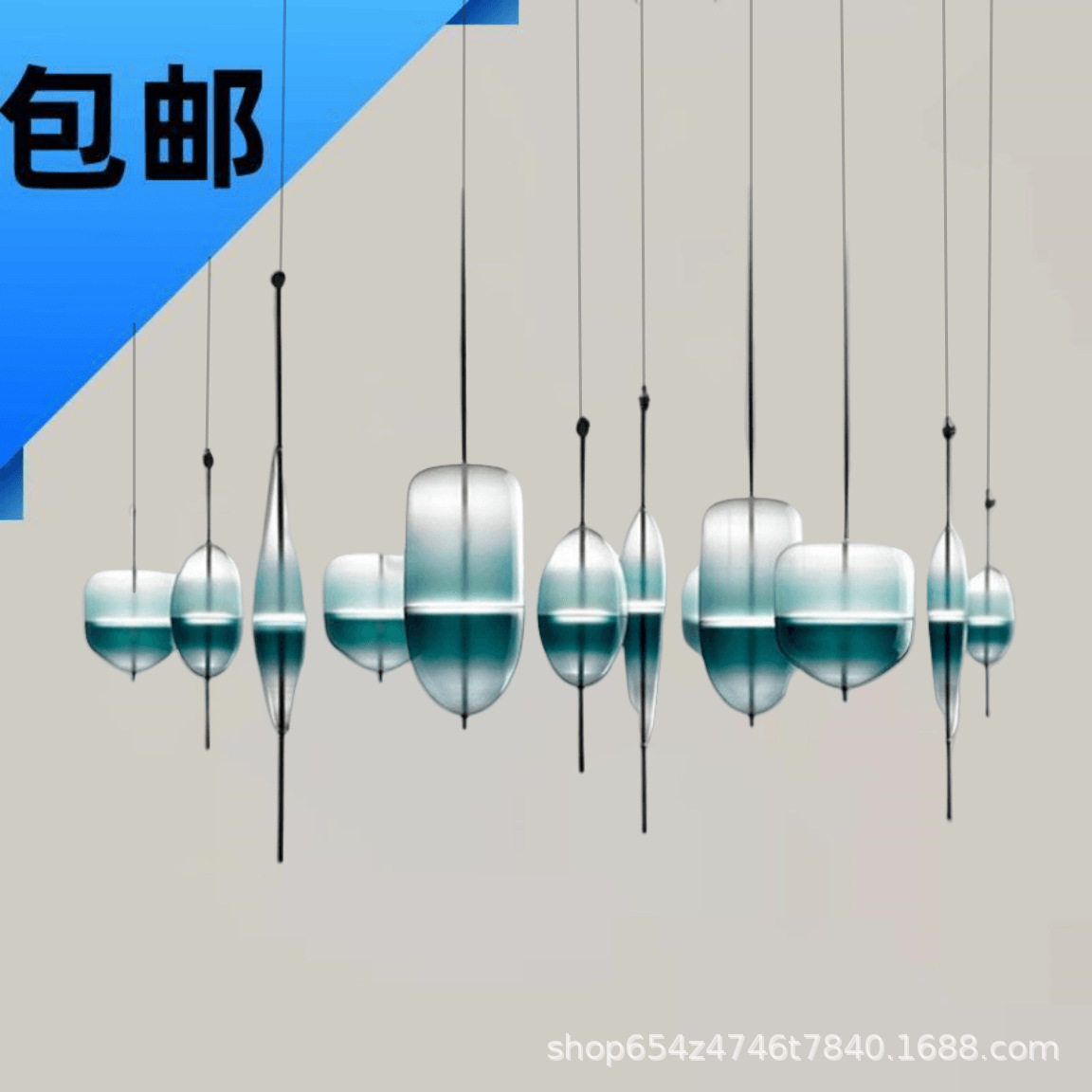 北欧轻奢玻璃咖啡厅吧台酒吧餐厅小吊灯现代简约设计师灯蓝色海洋
