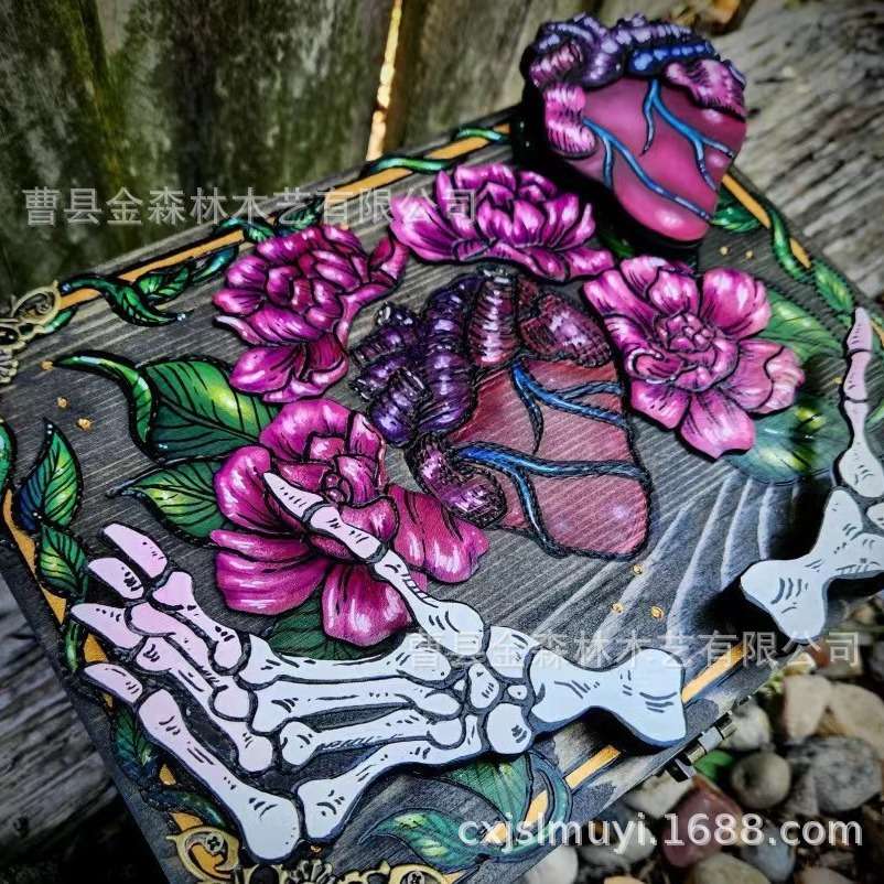 跨境Skull and Nature Hidden KeyBox紫色骷髅心脏钥匙箱首饰木盒