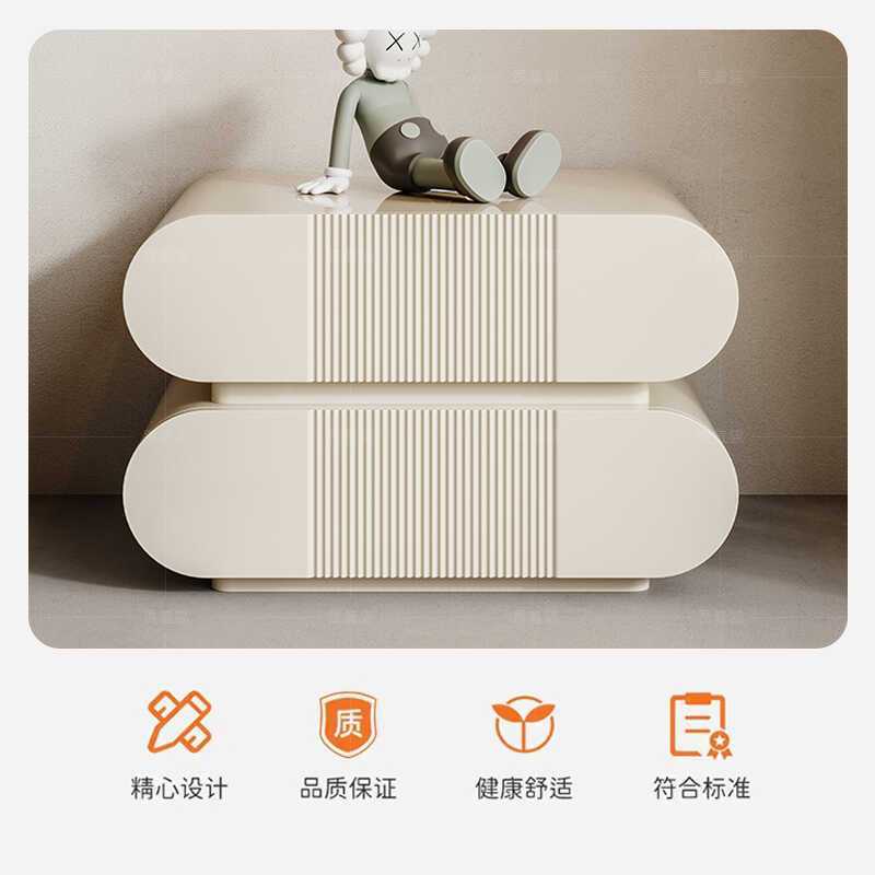 奶油风烤漆床头柜白色儿童简约现代床边柜小户型卧室柜子储儿童房