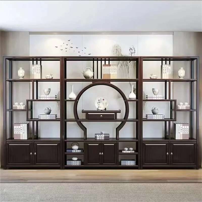 新中式博古架摆件客厅展示柜装饰品书房茶室组合搭配实木茶柜隔断