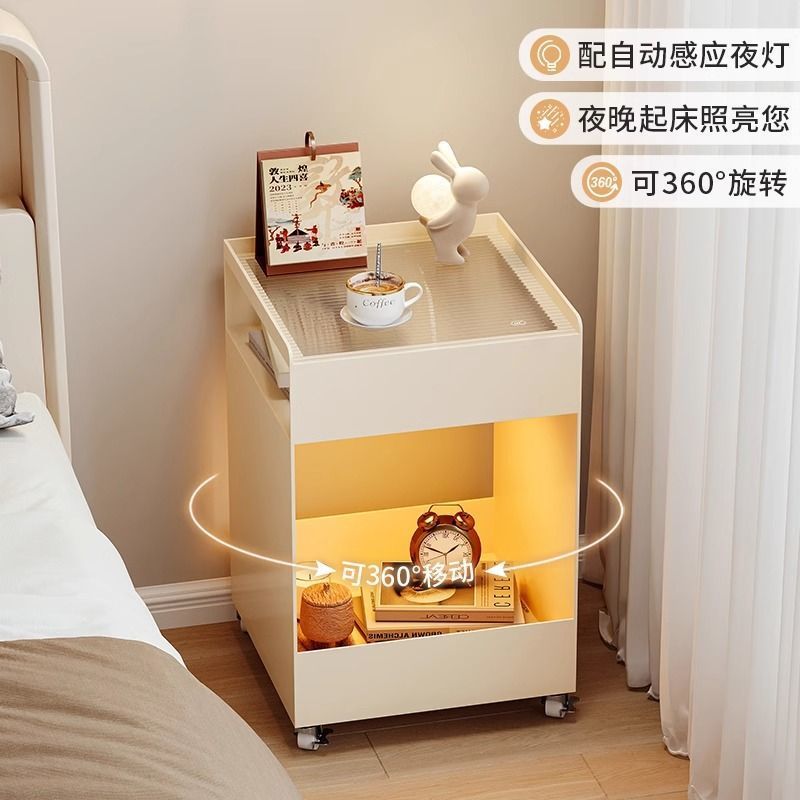 小型床头柜子简约现代移动创意置物架家用卧室儿童简易铁艺奶油风