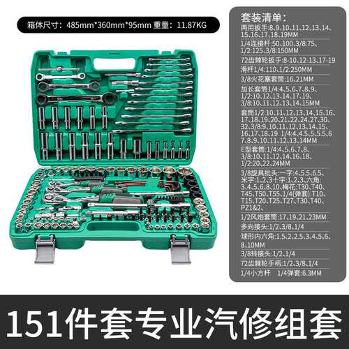 供应批头套筒151件套套筒扳手组合工具汽修汽保汽配维修工具