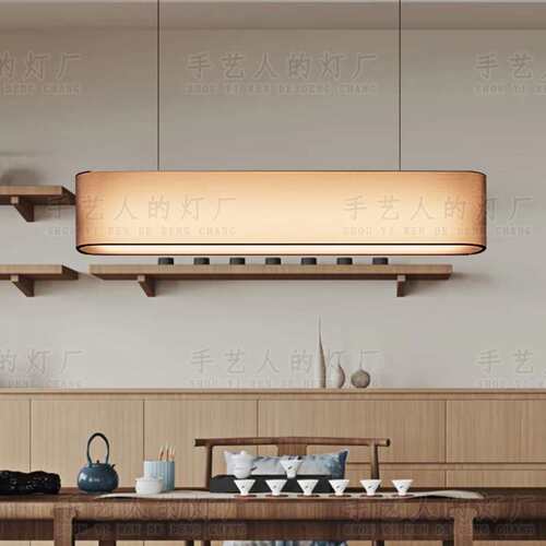 新中式长方吧台餐厅布艺日式茶室禅意酒店书房餐饮民宿前台吊灯具
