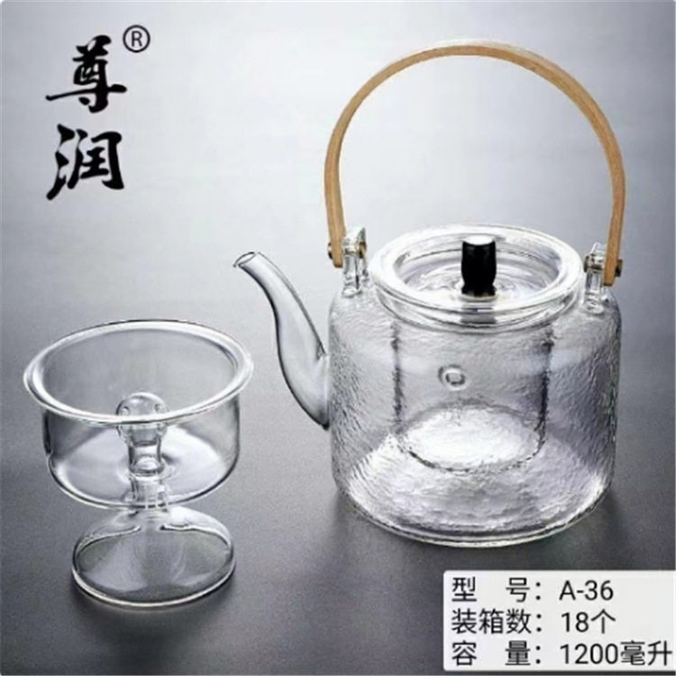 厂家玻璃竹提梁茶壶蒸煮双内胆泡茶壶器过滤加厚耐热玻璃壶大容量