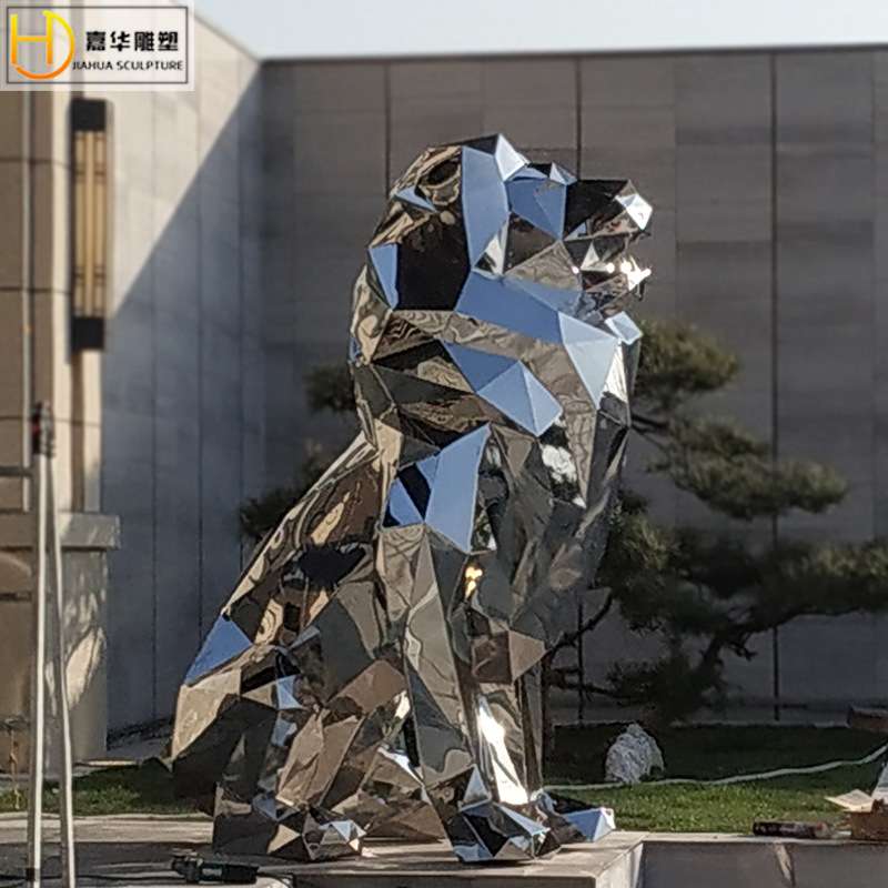 不锈钢金属动物欧式狮子创意切面镜面雕塑户外公园酒店门口装饰