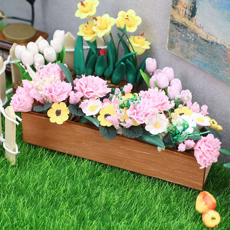 1:12娃娃屋dollhouse迷你家具微缩场景花卉花坛长花盆摆件盆栽