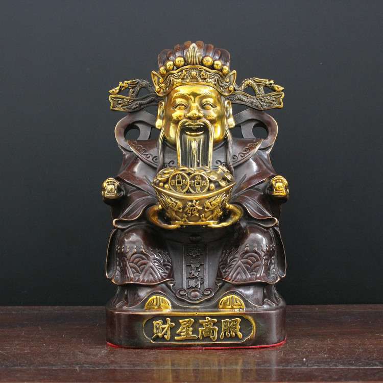 纯铜财神爷摆件财星高照元宝坐财神大小号点金财神爷家居雕塑摆设