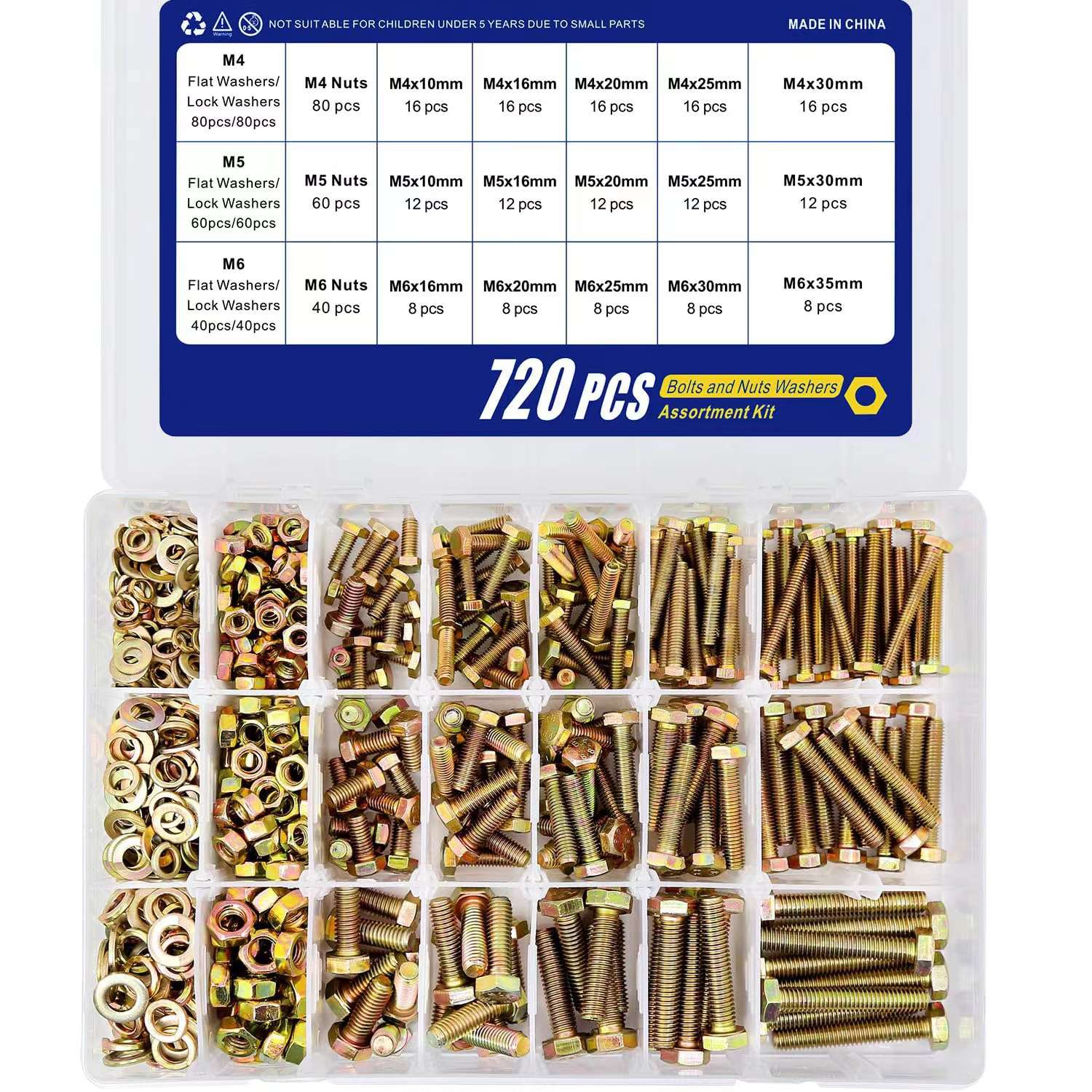 跨境盒装720pcs-1000-1600pcs彩锌外六角螺栓组合六角头螺栓套装