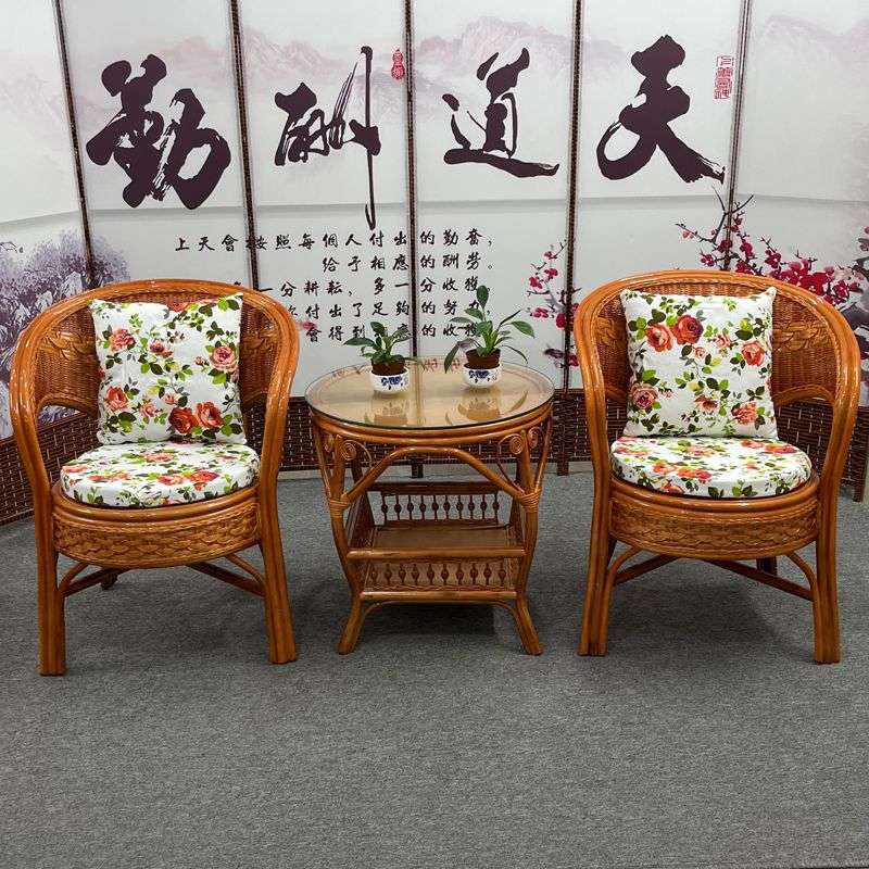 阳台真藤编桌椅庭院老式休闲藤椅豪华椅子客厅高档藤椅茶几三件套