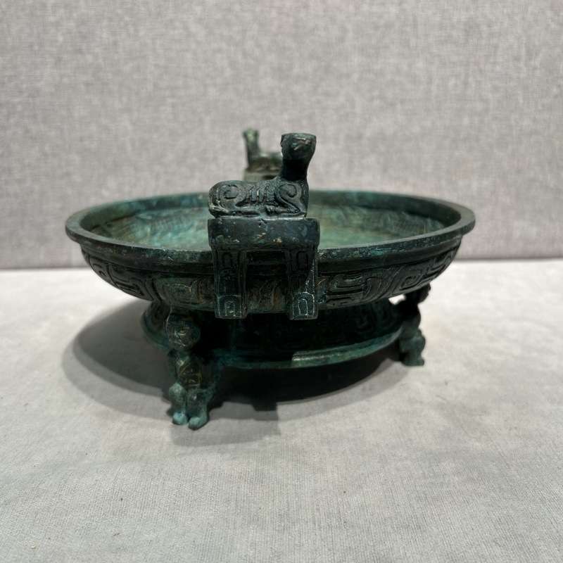 仿古青铜器复古摆件鱼盘墙盘鱼龙纹盘工艺品客厅桌面文玩装饰品