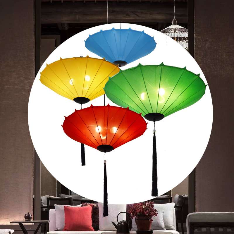 新中式雨伞布艺吊灯火锅店茶楼酒店灯具中国风手绘红灯笼灯笼节庆