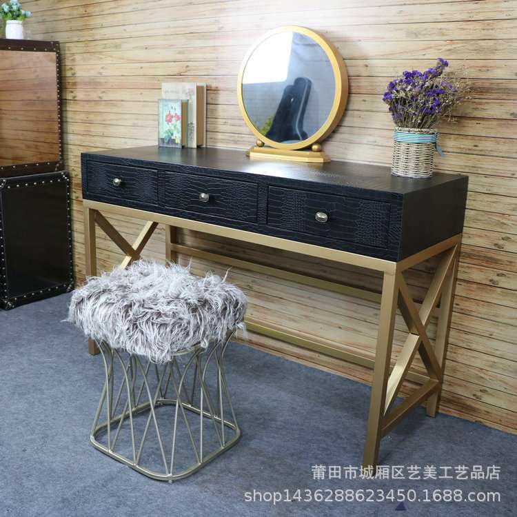 北欧现代简约卧室蓝色三抽梳妆台化妆桌梳妆桌化妆台