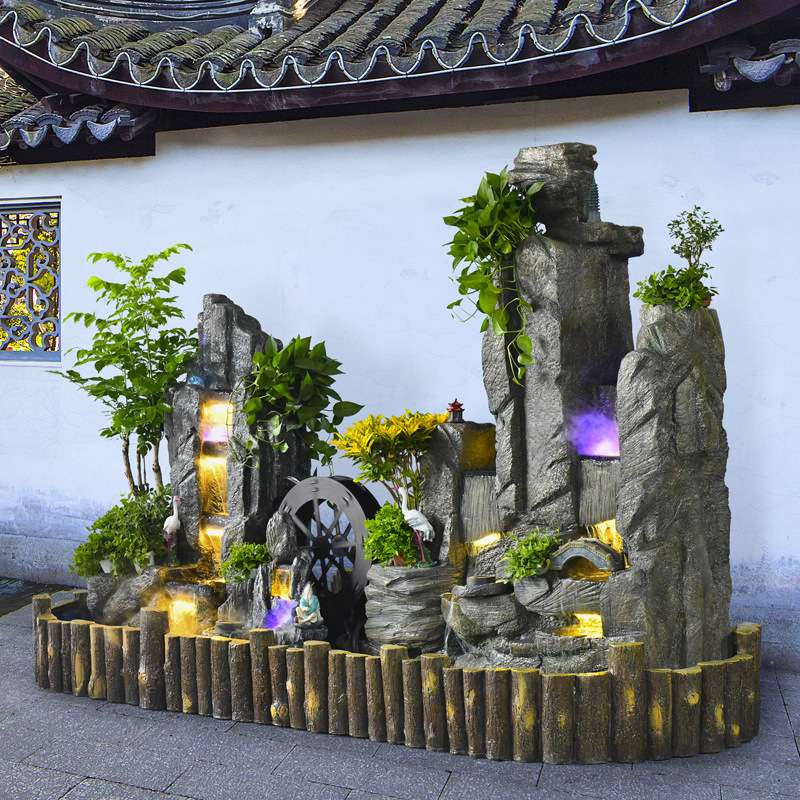 大型假山流水喷泉摆件庭院户外落地造景水泵鱼池家庭装饰花园景观